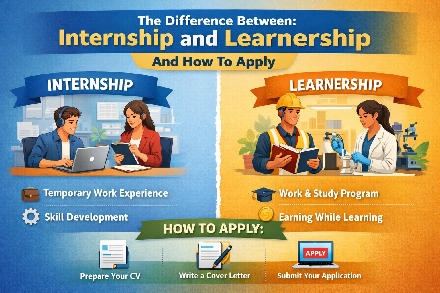 The difference between: Internship and Learnership And How To Apply.